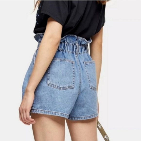 Topshop Women's Jean Paperbag High Waisted Shorts Size 4 - Picture 3 of 7